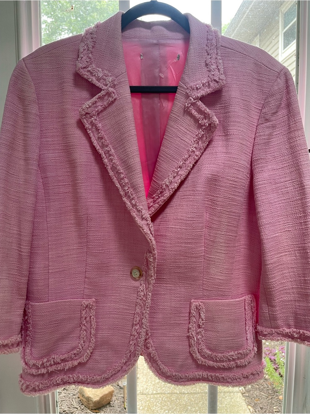 Pink Tweed Women's Blazer Jacket - Classic Textured Style